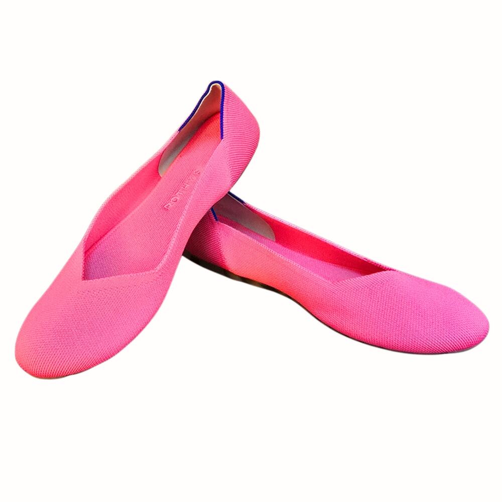 Rothys The Flat Hot Coral Pink Knit Slip On Ballet Shoes Women Size 12 Bright